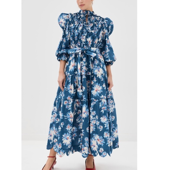 Horror Vacui Blue Fleur Dress, Size M, Like New - Picture 7 of 12